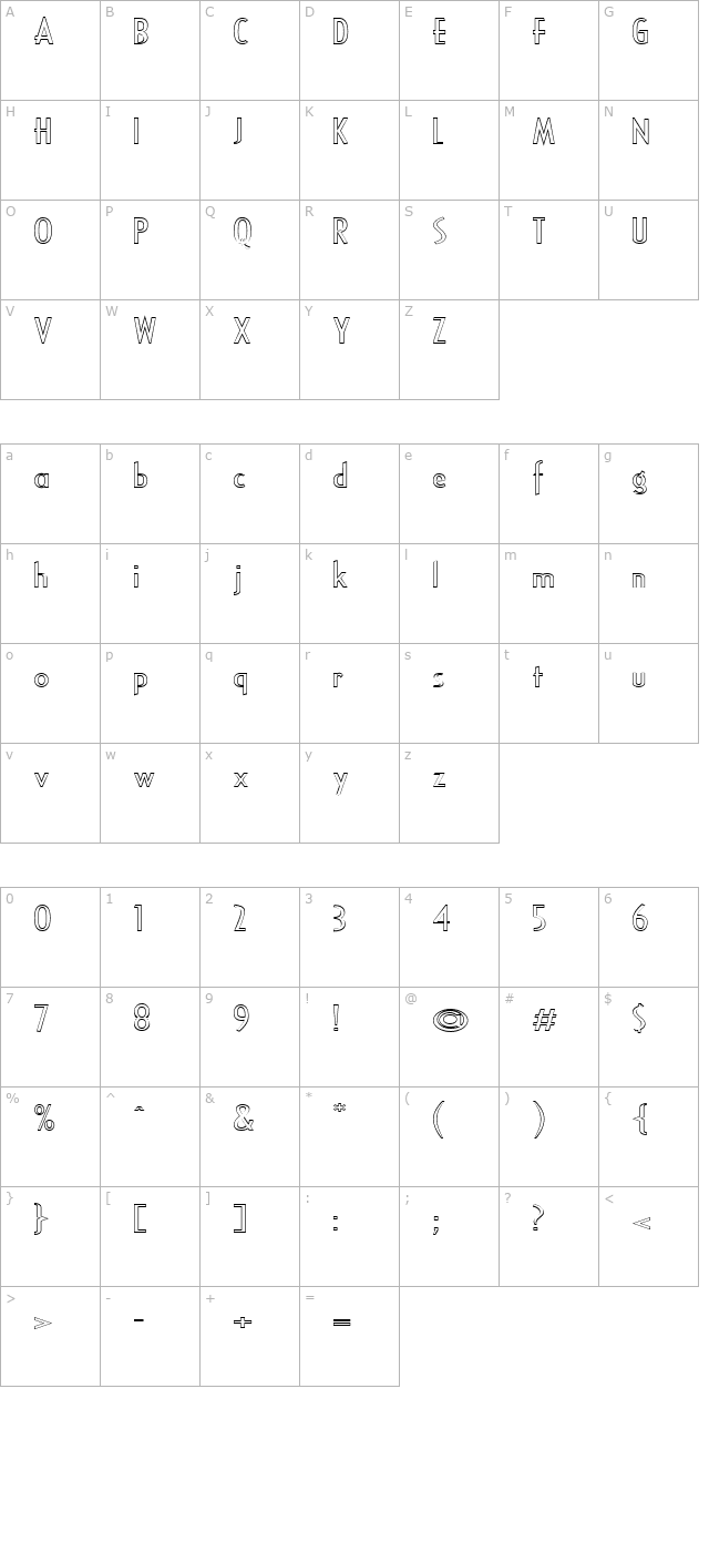 FZ BASIC 16 HOLLOW EX character map