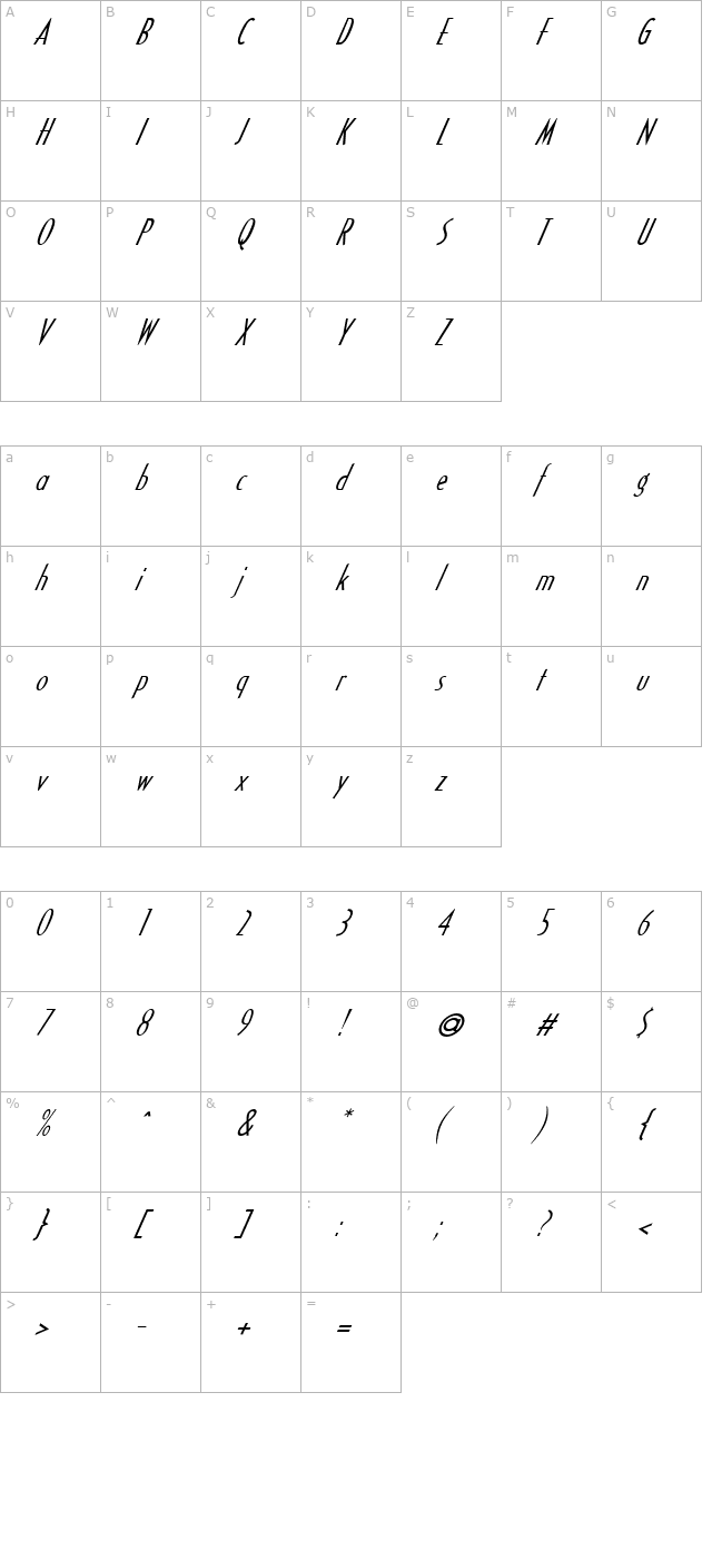 FZ BASIC 16 ITALIC character map