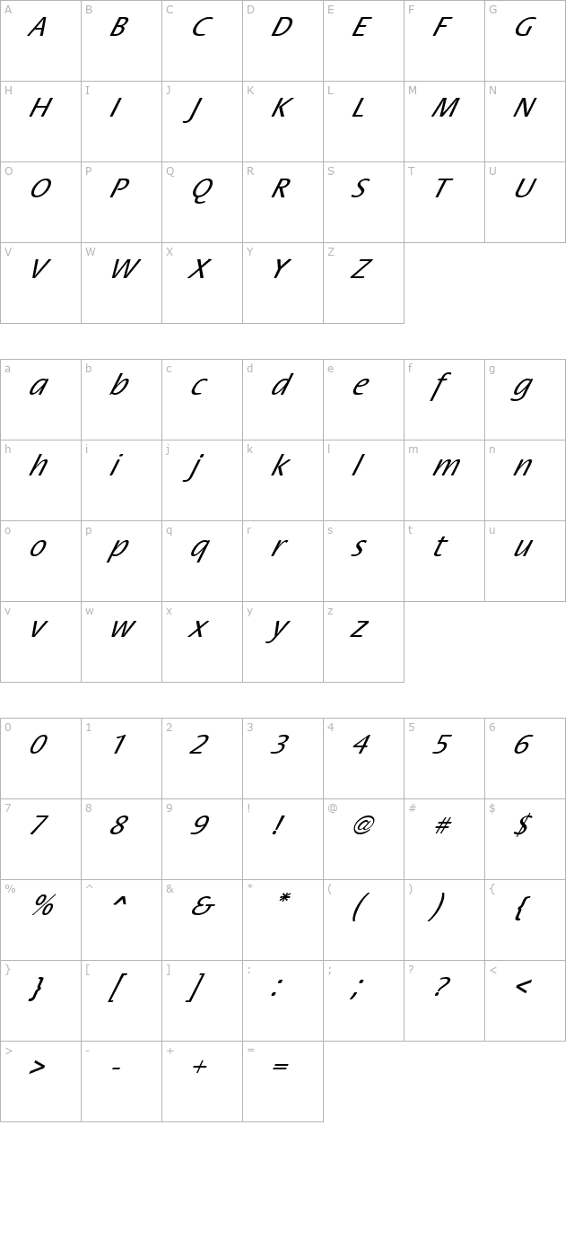 FZ BASIC 17 ITALIC character map