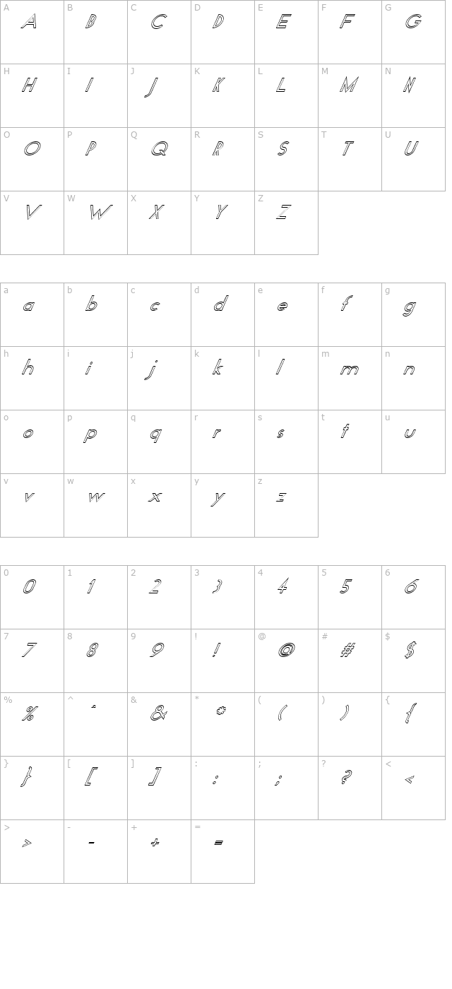 fz-basic-19-hollow-italic character map