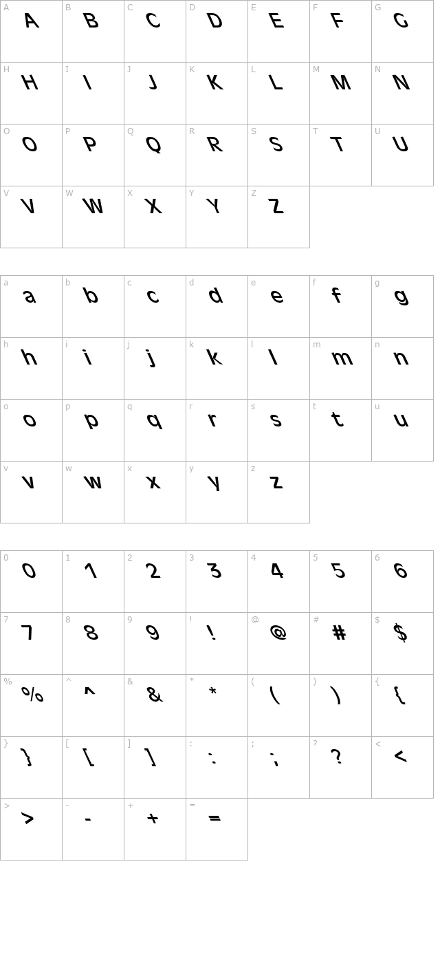 FZ BASIC 2 LEFTY character map