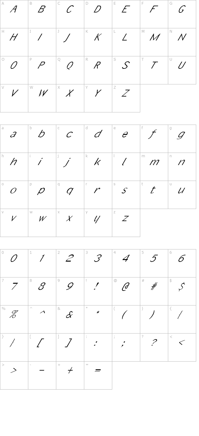 FZ BASIC 21 ITALIC character map