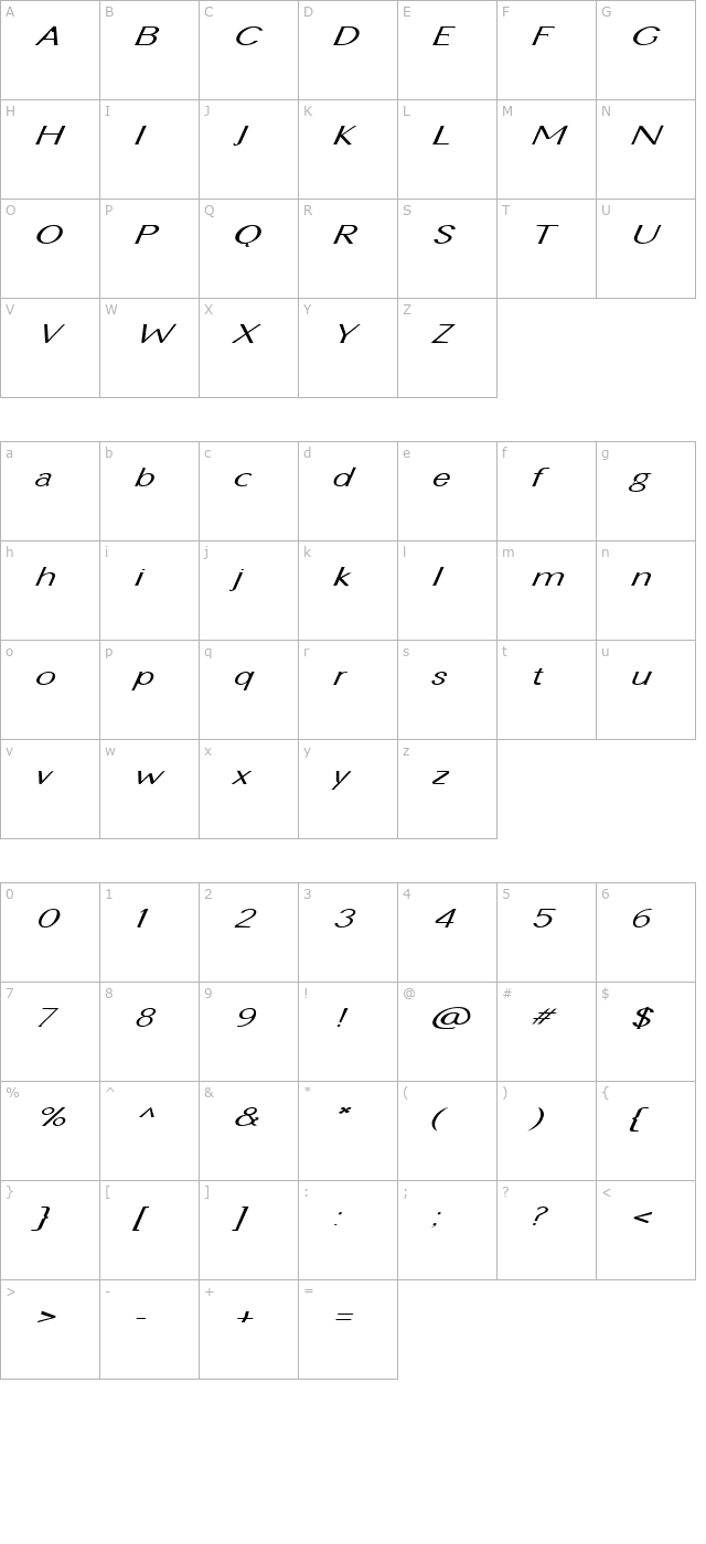 FZ BASIC 22 ITALIC character map