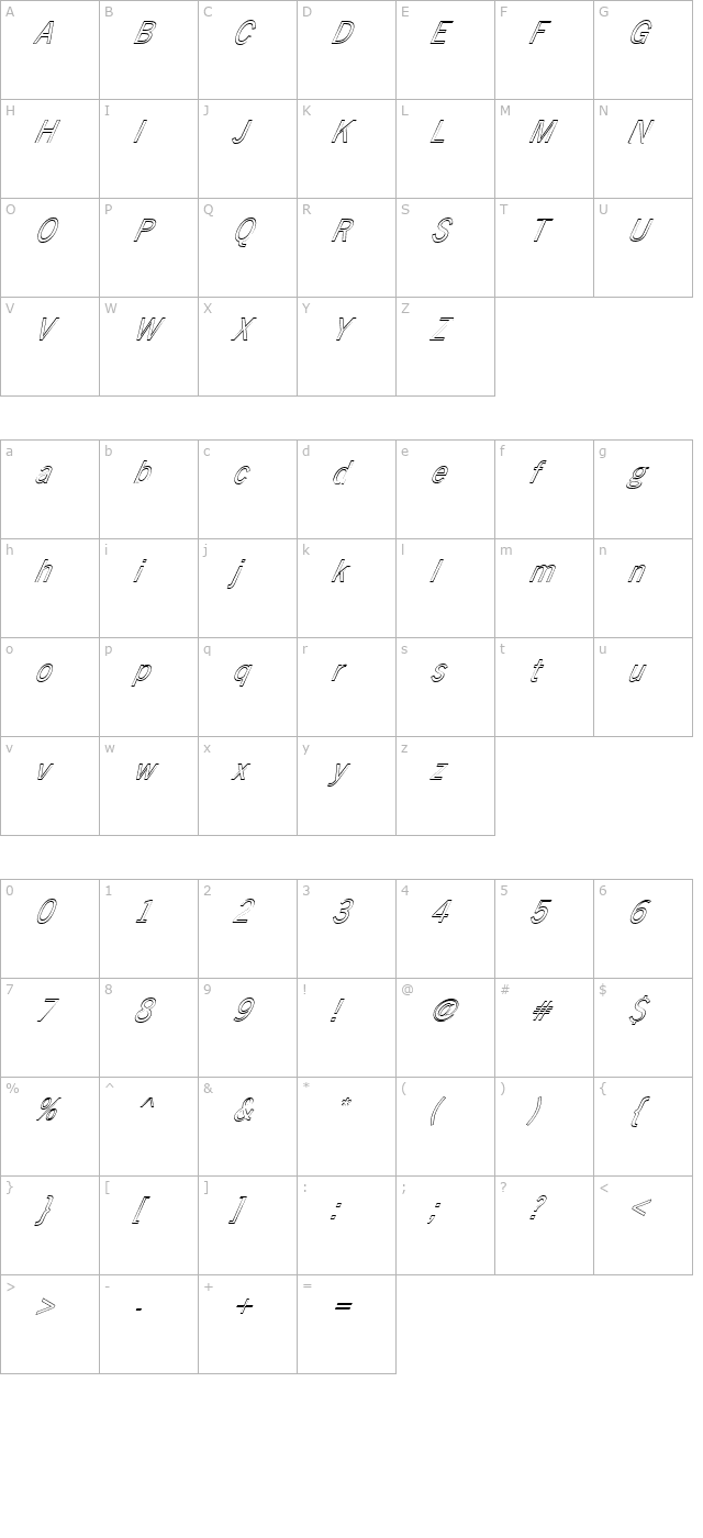 FZ BASIC 24 HOLLOW ITALIC character map