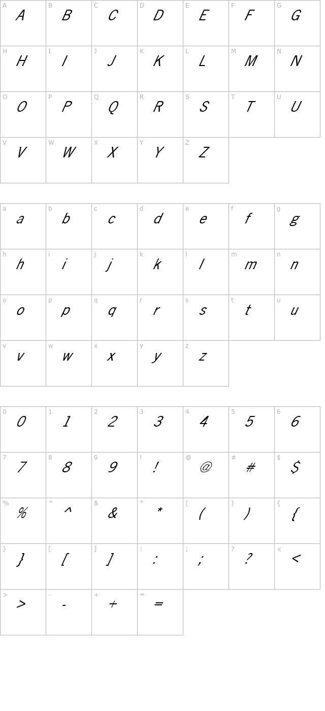 FZ BASIC 24 ITALIC character map