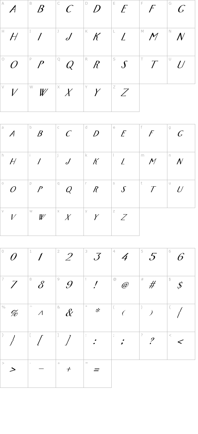 FZ BASIC 26 ITALIC character map