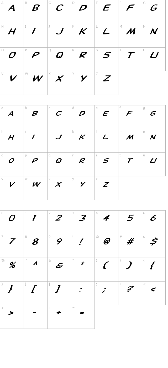 FZ BASIC 28 ITALIC character map