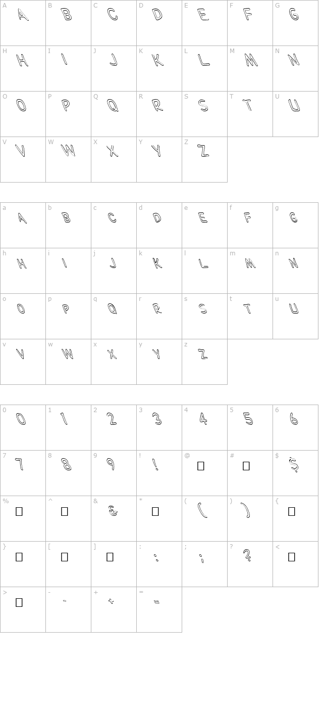 FZ BASIC 29 HOLLOW LEFTY character map