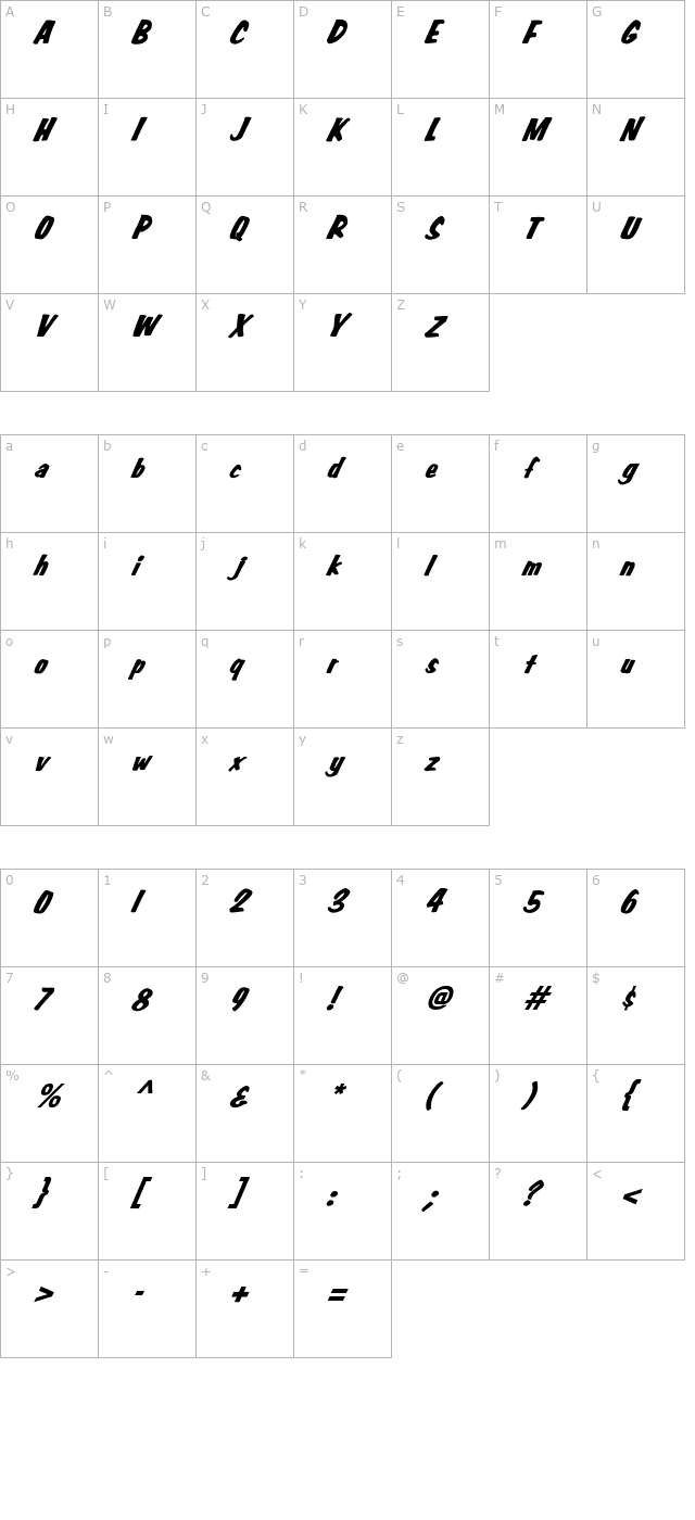 FZ BASIC 3 ITALIC character map