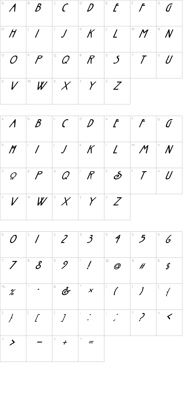 FZ BASIC 30 ITALIC character map