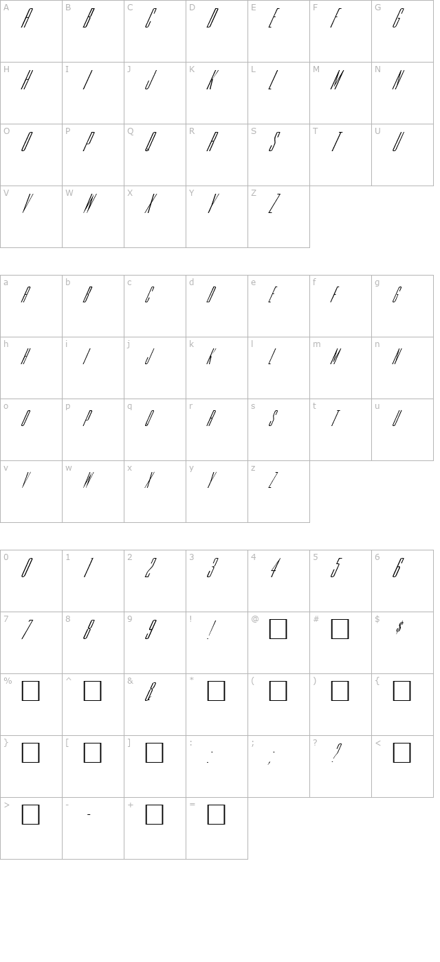 FZ BASIC 39 ITALIC character map