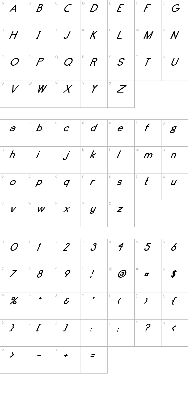 FZ BASIC 4 ITALIC character map