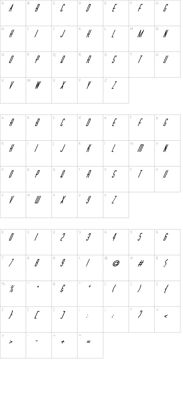 FZ BASIC 40 ITALIC character map