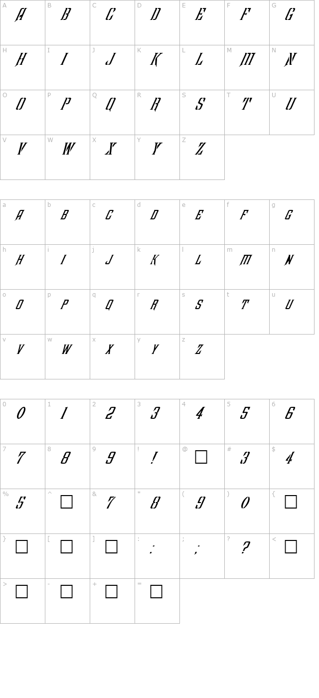 FZ BASIC 41 ITALIC character map