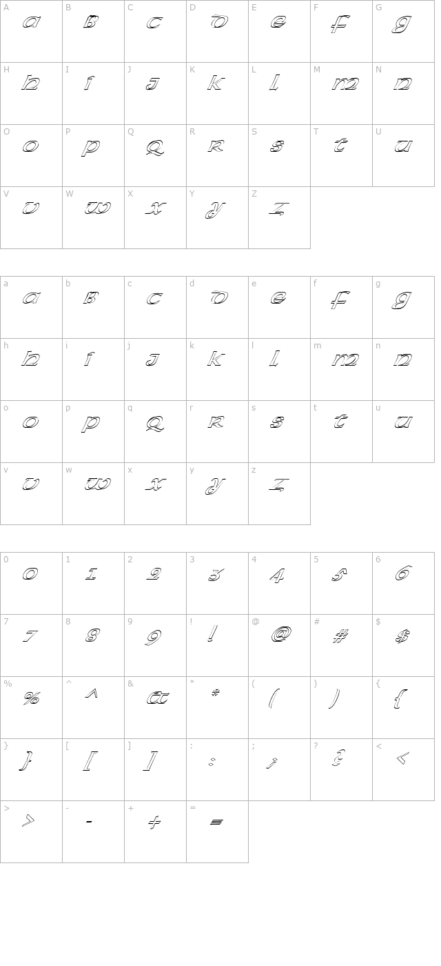 fz-basic-43-hollow-italic character map