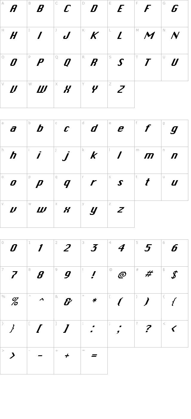 FZ BASIC 45 ITALIC character map