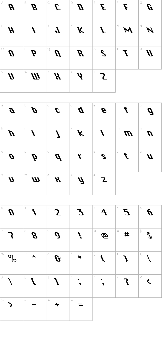 FZ BASIC 45 LEFTY character map