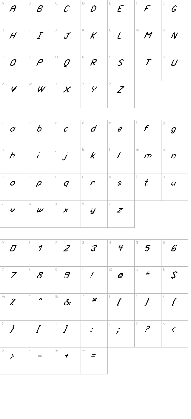 FZ BASIC 47 ITALIC character map