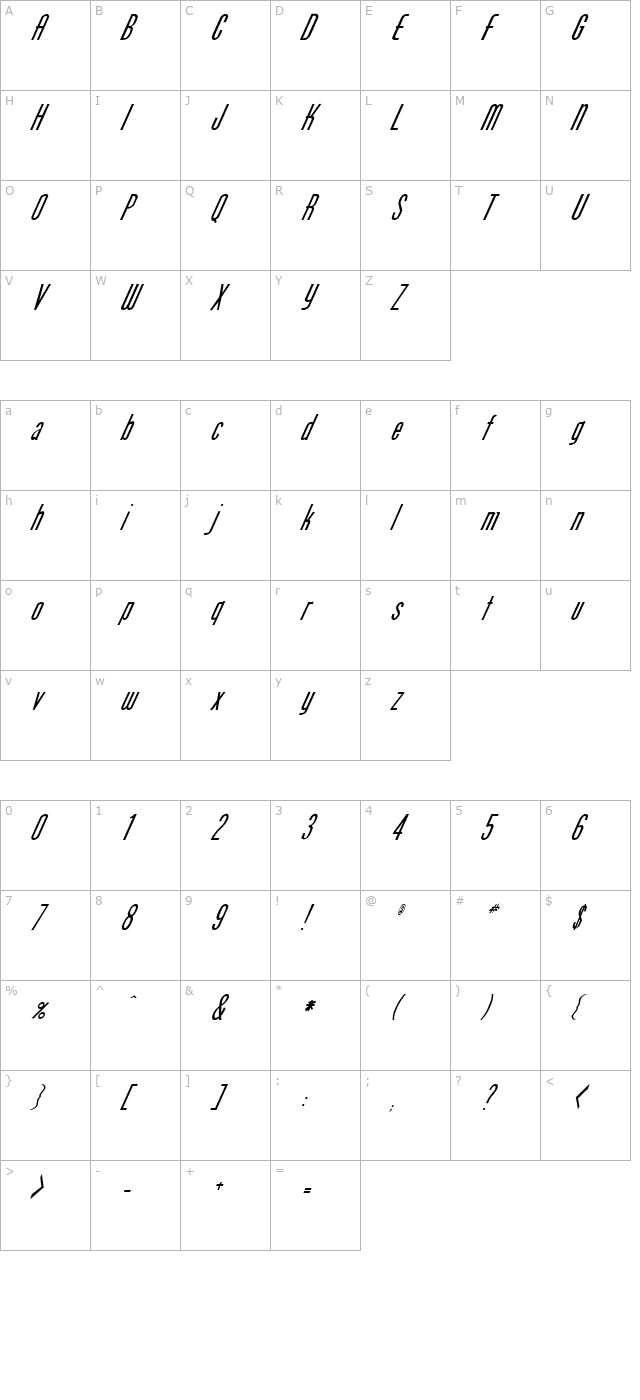 FZ BASIC 49 ITALIC character map