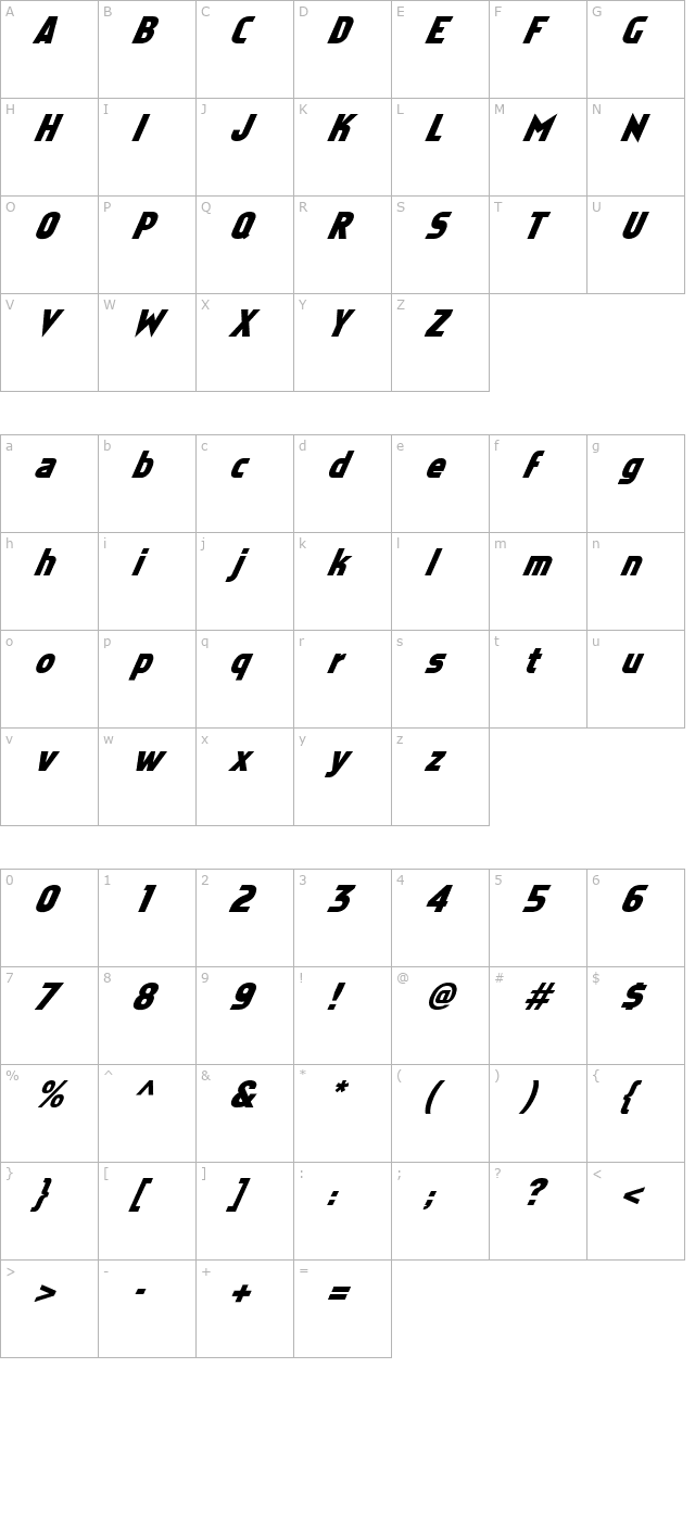 FZ BASIC 5 ITALIC character map