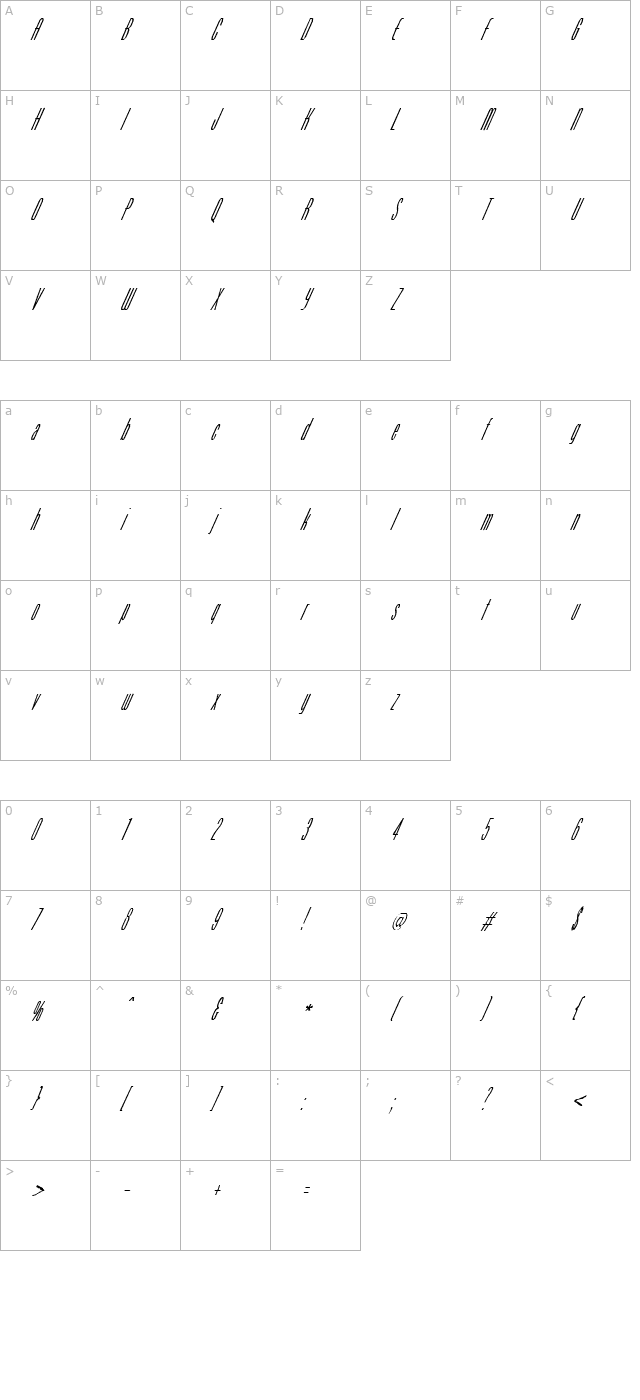 FZ BASIC 51 ITALIC character map