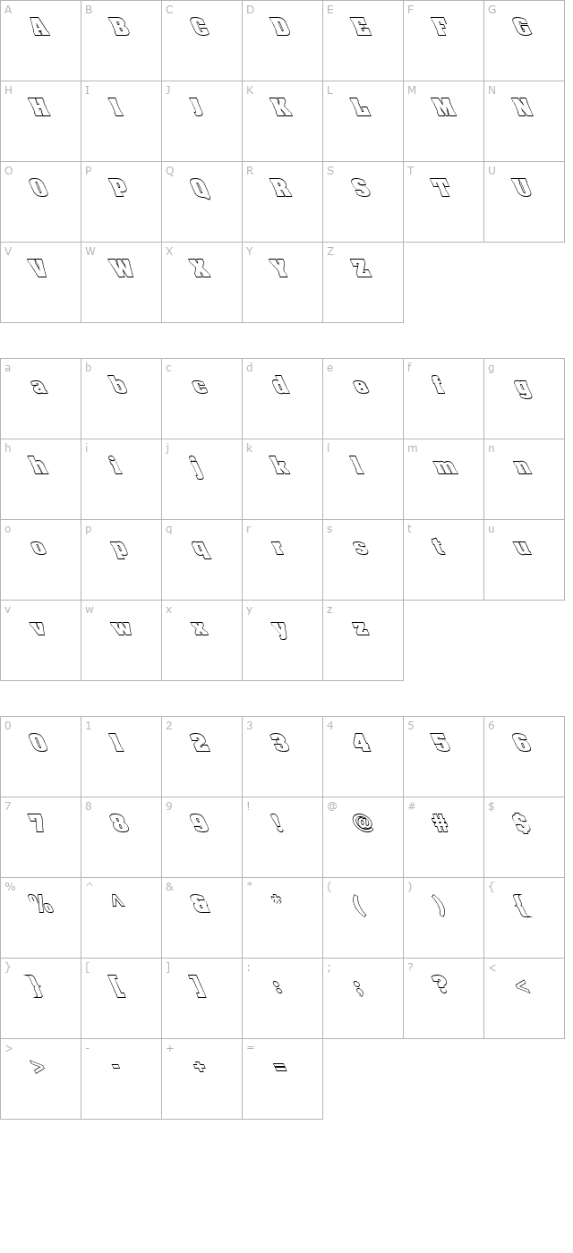 FZ BASIC 52 HOLLOW LEFTY character map