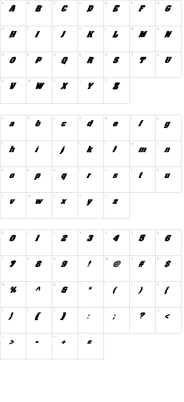 FZ BASIC 52 MANGLED ITALIC character map