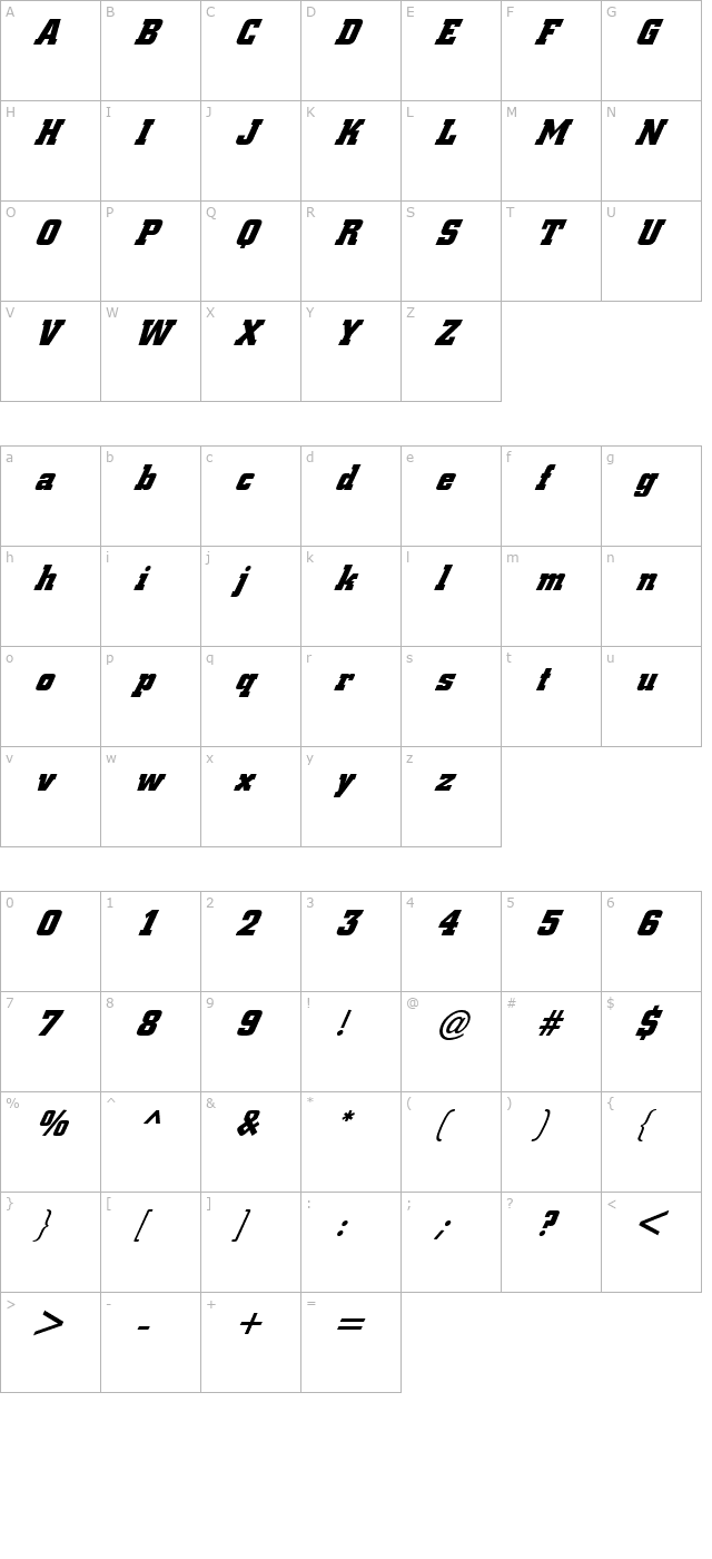 FZ BASIC 53 ITALIC character map