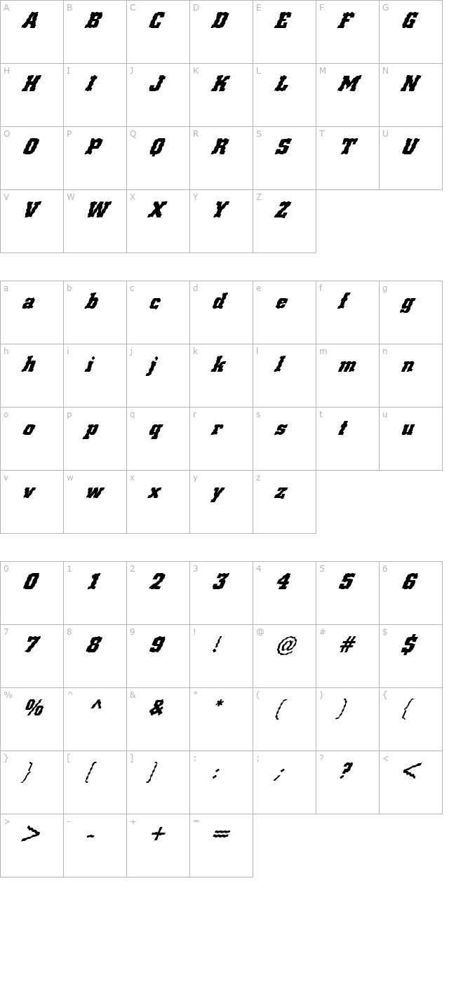 FZ BASIC 53 WAVEY ITALIC character map