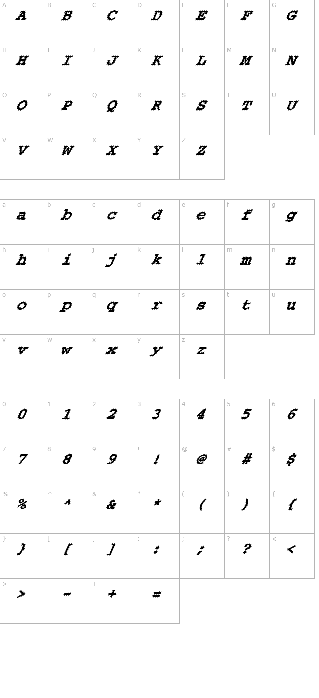 FZ BASIC 54 SPIKED ITALIC character map