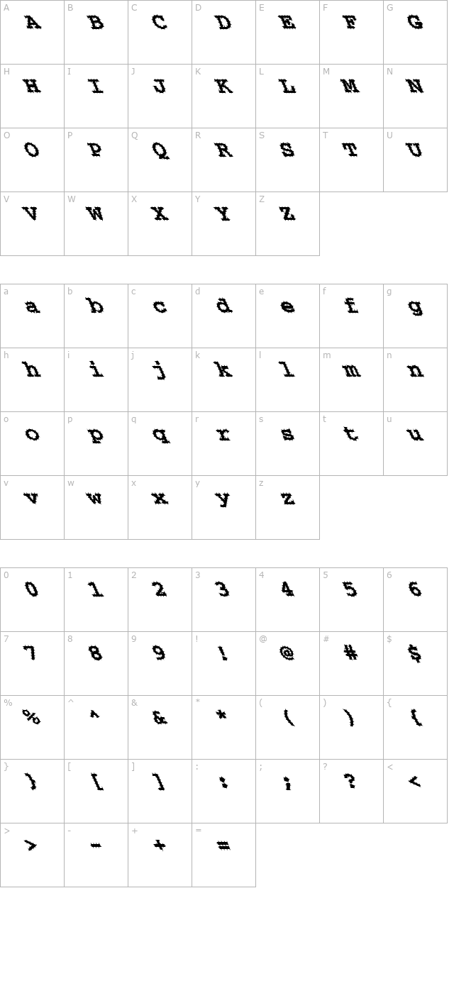 FZ BASIC 54 SPIKED LEFTY character map