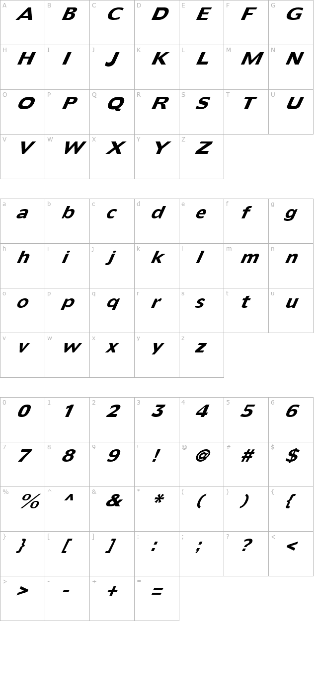 FZ BASIC 55 ITALIC character map