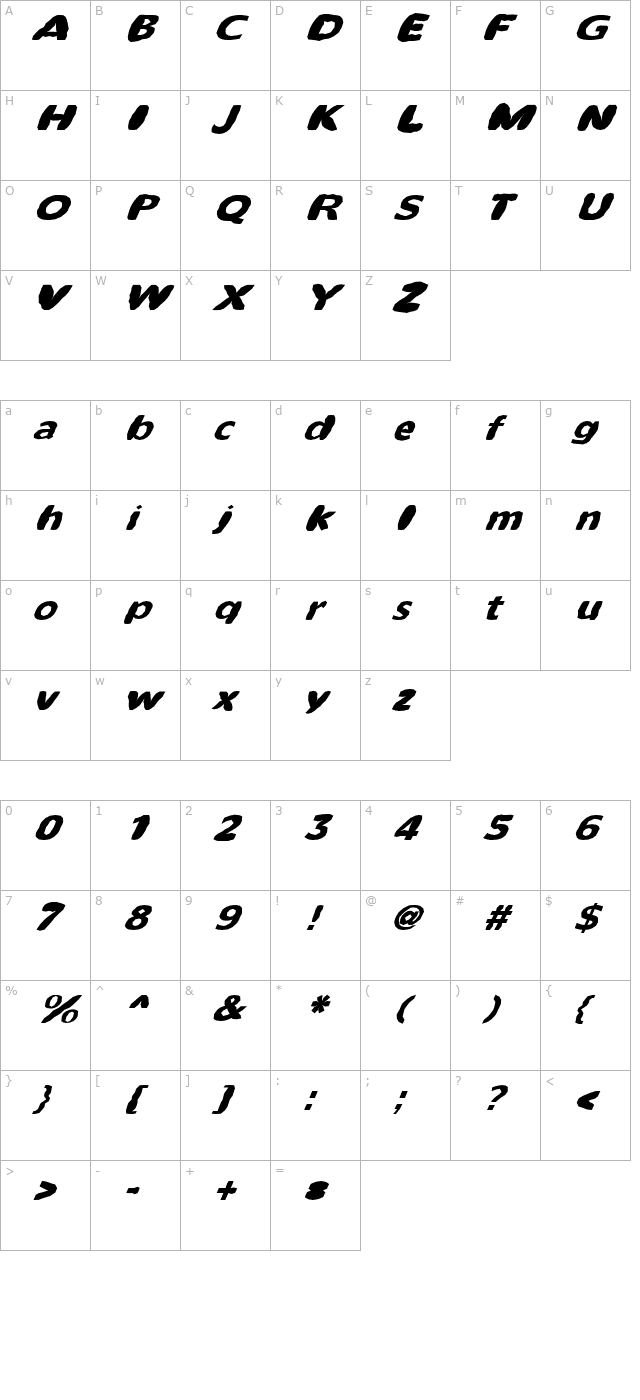 FZ BASIC 55 MANGLED ITALIC character map