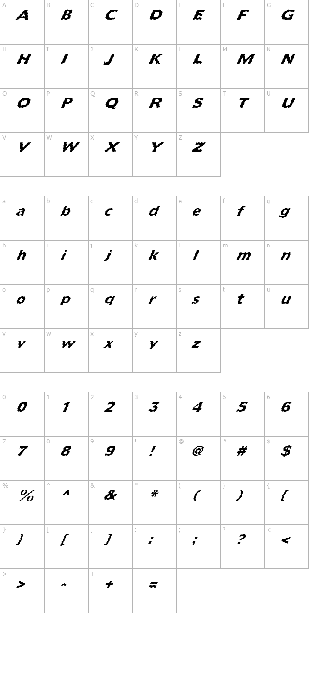 FZ BASIC 55 WAVEY ITALIC character map