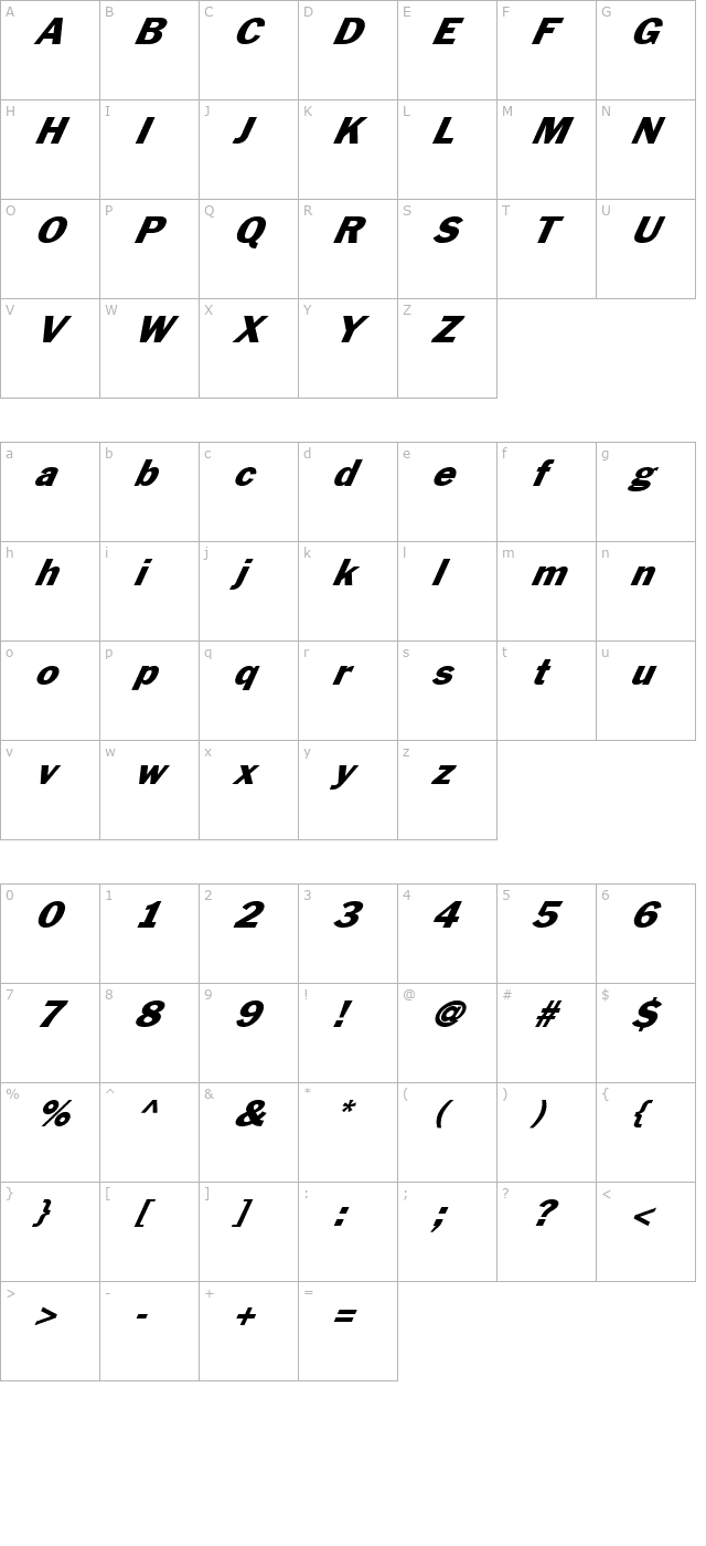 FZ BASIC 56 ITALIC character map