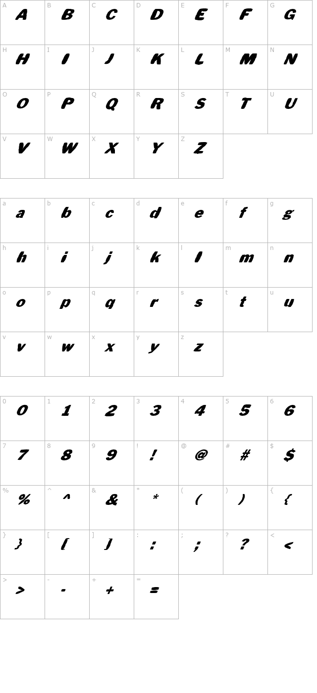 FZ BASIC 56 MANGLED ITALIC character map