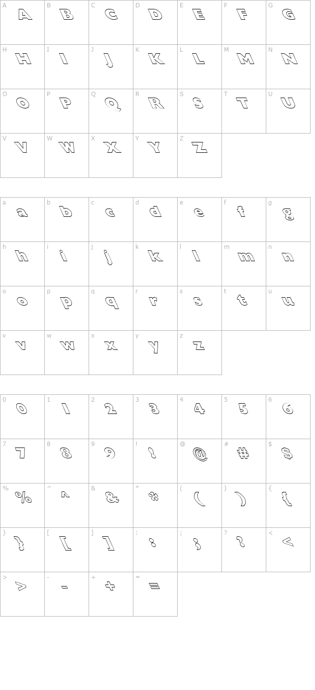 FZ BASIC 57 HOLLOW LEFTY character map