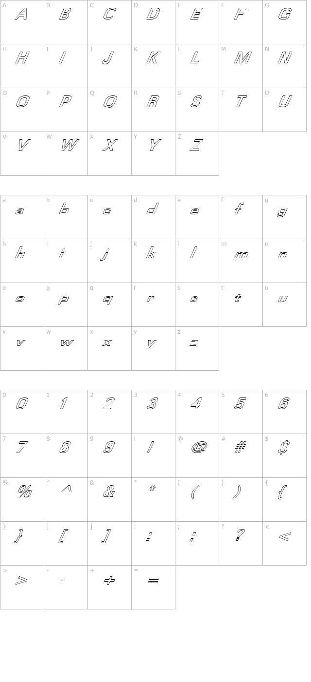 fz-basic-58-hollow-italic character map