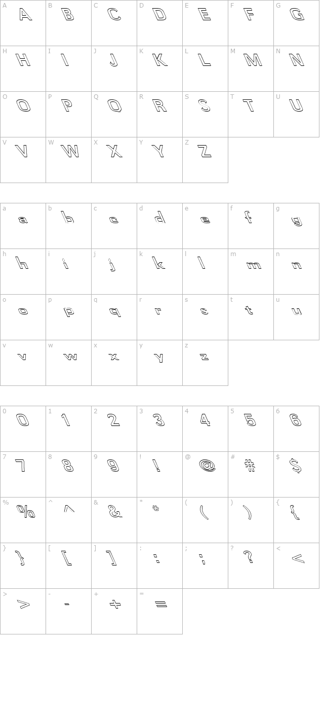 FZ BASIC 58 HOLLOW LEFTY character map