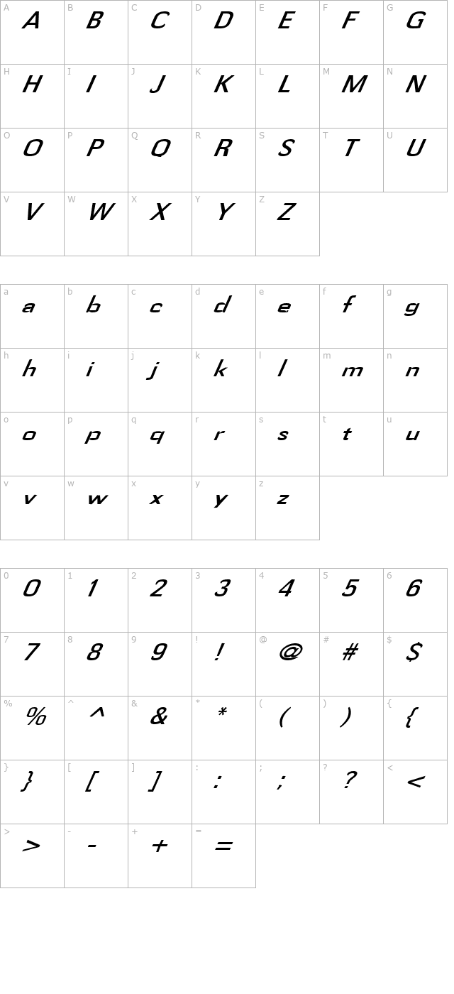 FZ BASIC 58 ITALIC character map