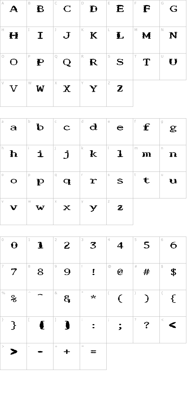 FZ DIGITAL 1 MANGLED EX character map