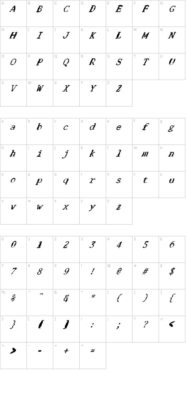 fz-digital-1-mangled-italic character map