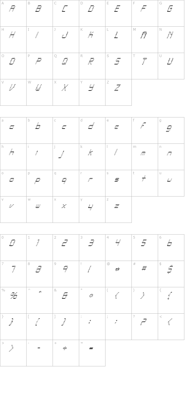 fz-digital-10-hollow-italic character map