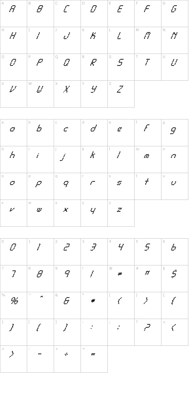 fz-digital-10-spiked-italic character map