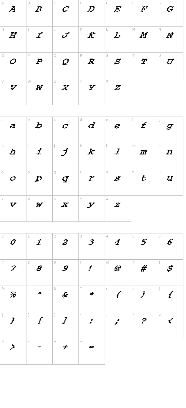 FZ DIGITAL 3 WAVEY ITALIC character map