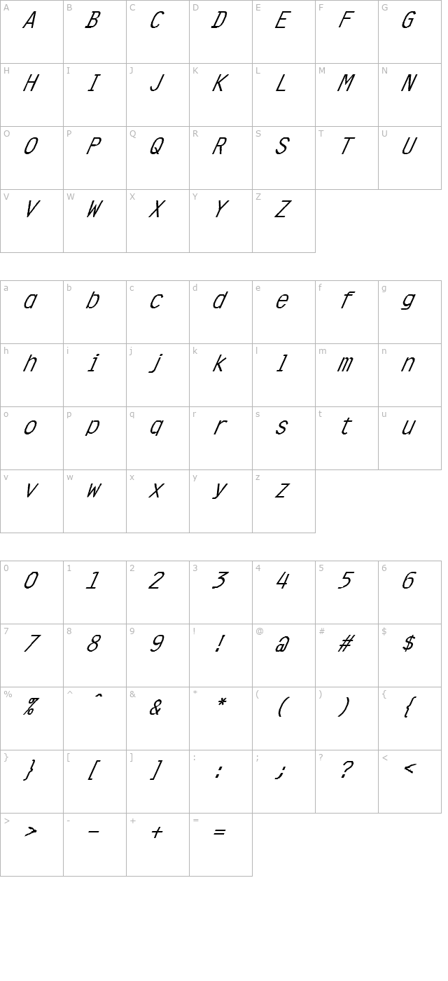 FZ DIGITAL 4 ITALIC character map