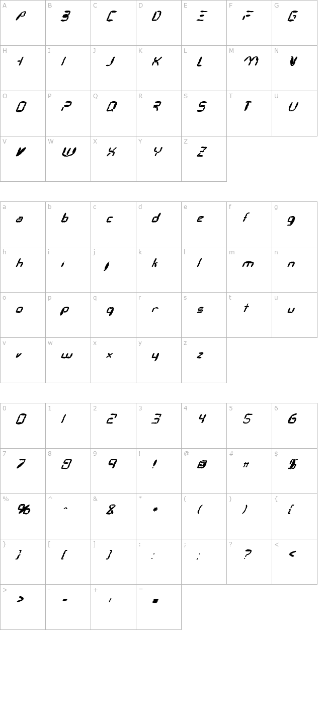 fz-digital-7-mangled-italic character map