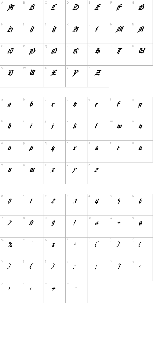 fz-gothic-3-italic character map