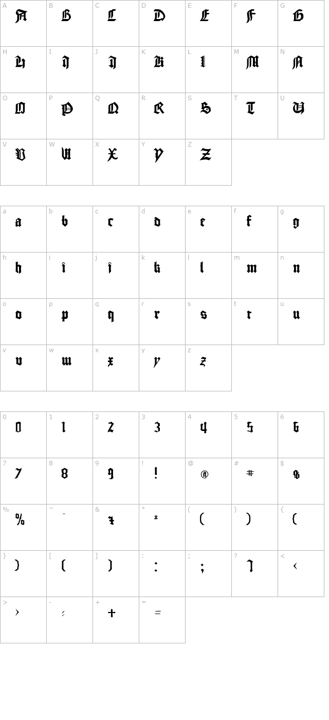 FZ GOTHIC 3 character map