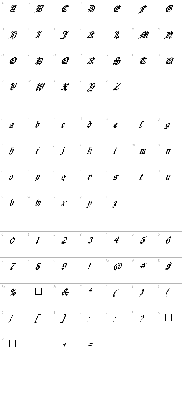 FZ GOTHIC 4 ITALIC character map